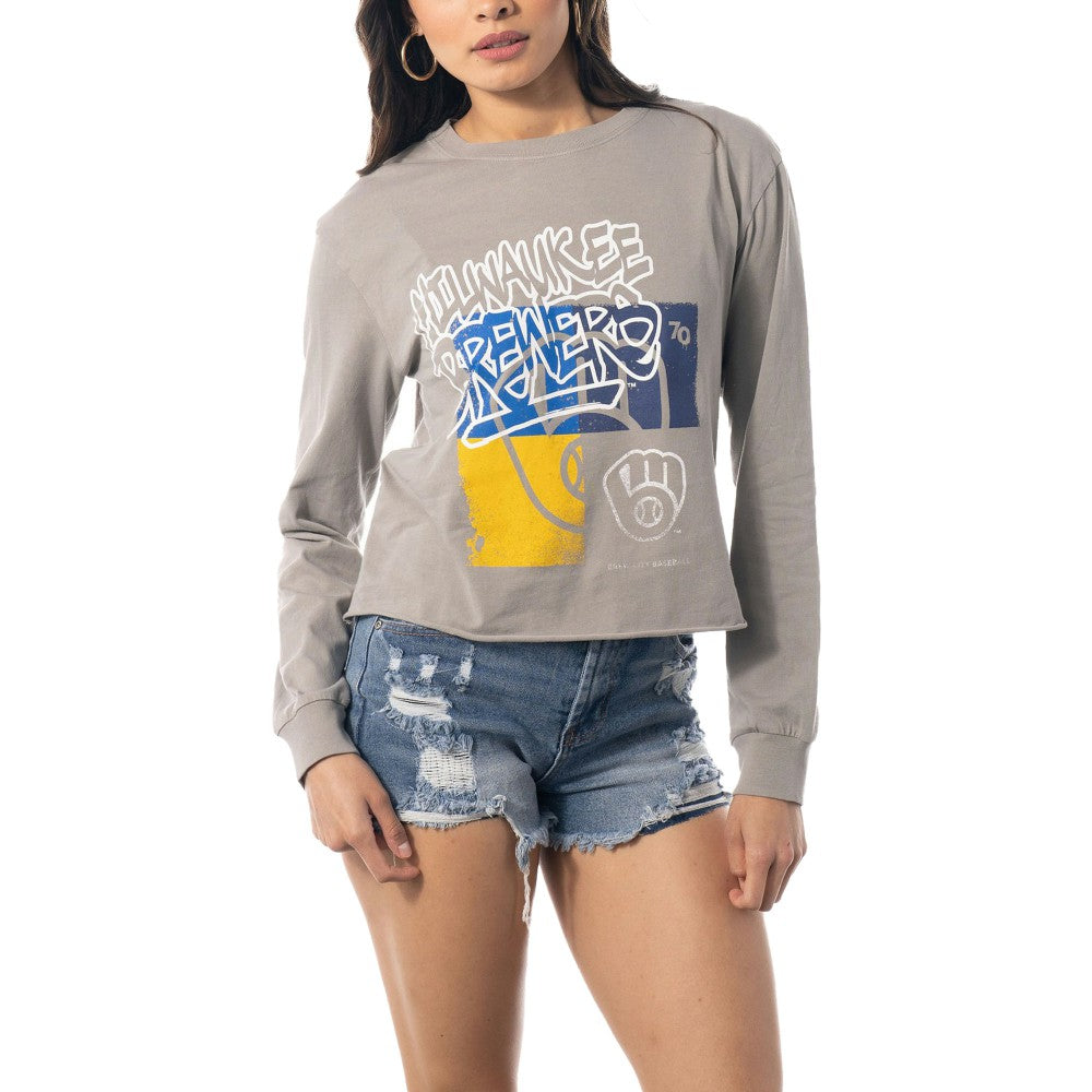Milwaukee Brewers The Wild Collective Women's Cropped Long Sleeve T-Shirt Sale