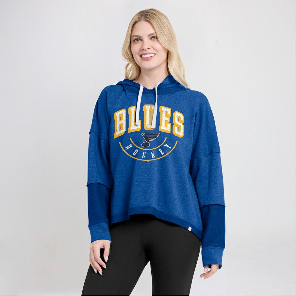 St. Louis Blues Fanatics Women's Lux Lounge Helmet Arch Pullover Hoodie - Heather Blue | Fanatics discount