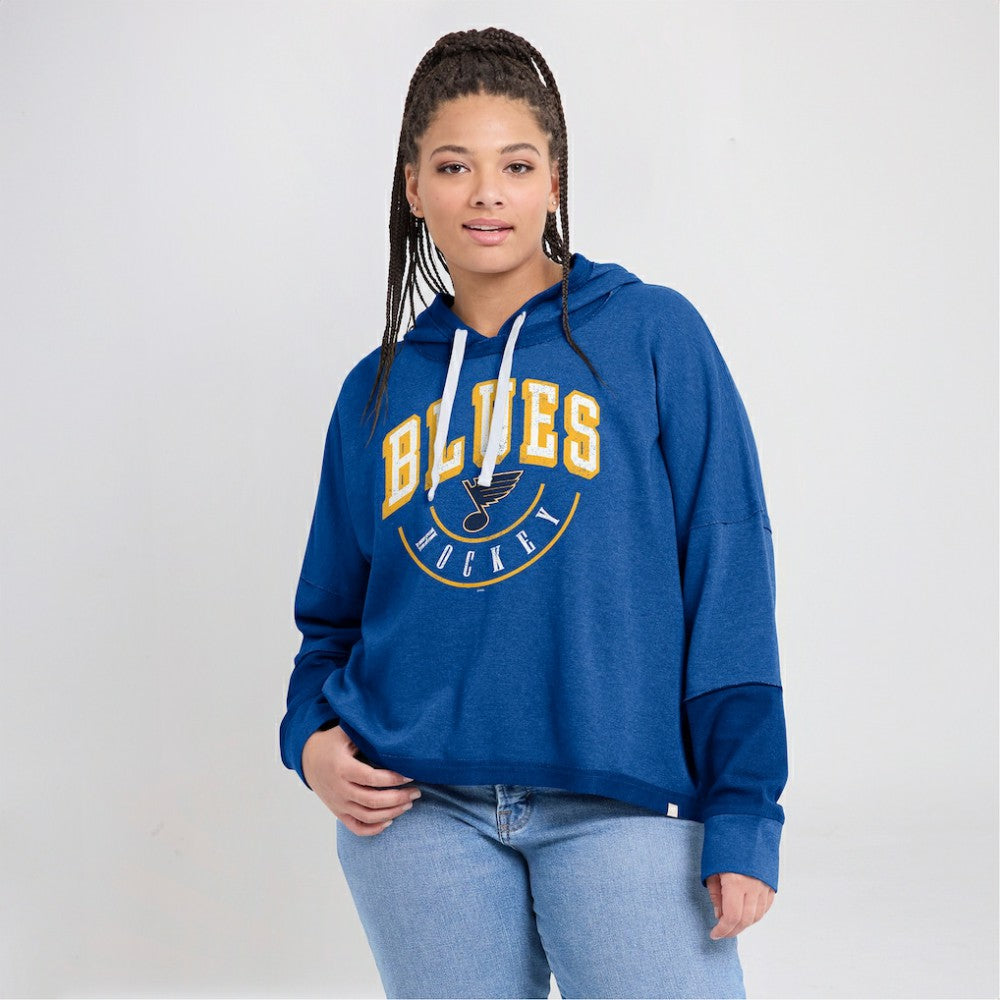 St. Louis Blues Fanatics Women's Lux Lounge Helmet Arch Pullover Hoodie - Heather Blue | Fanatics discount