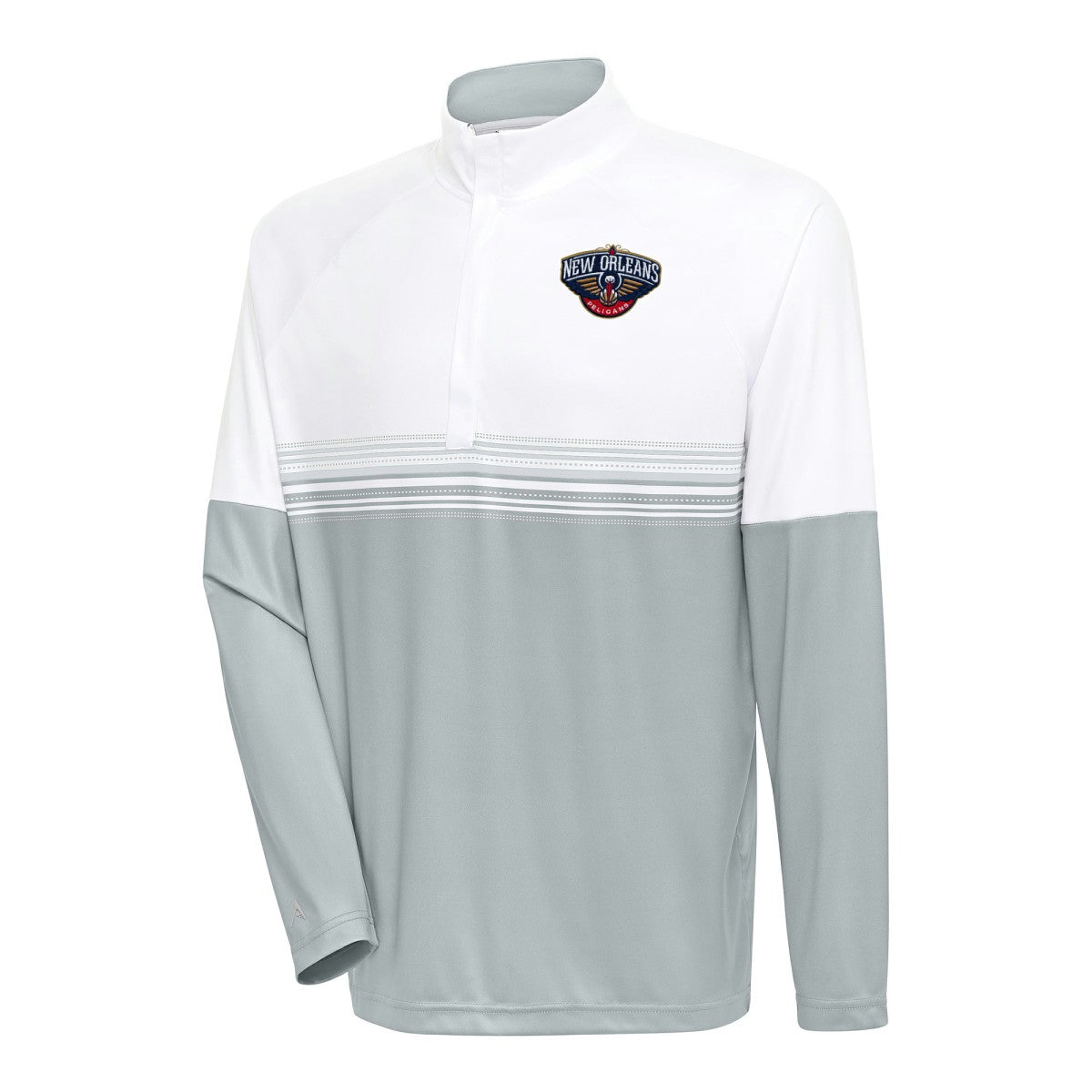 New Orleans Pelicans Antigua Bender Quarter-Zip Pullover Top White/Gray