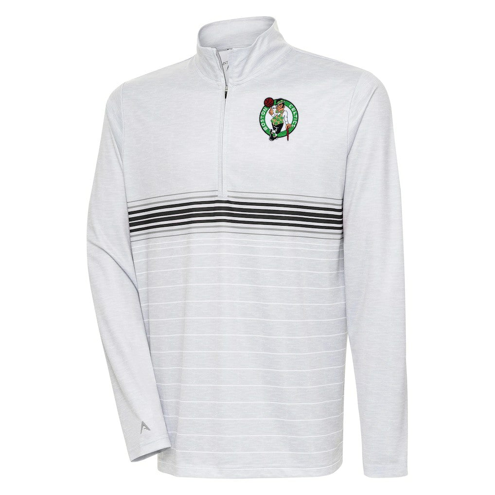 Boston Celtics Antigua Bullseye Quarter-Zip Pullover Top Heather Gray/Black