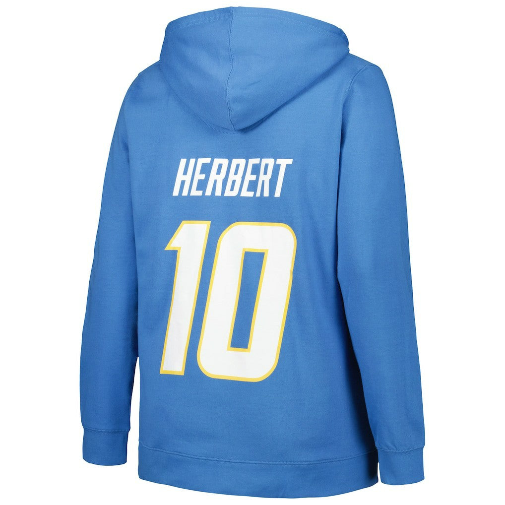 Justin Herbert Los Angeles Chargers Profile Women's Plus Size Player Name & Number Pullover Hoodie - Powder Blue - NFL