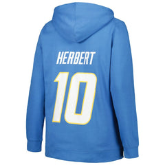 Justin Herbert Los Angeles Chargers Profile Women's Plus Size Player Name & Number Pullover Hoodie - Powder Blue - NFL