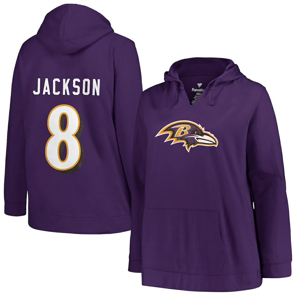 Lamar Jackson Baltimore Ravens Profile Women's Plus Size Player Name & Number Pullover Hoodie - Purple - NFL