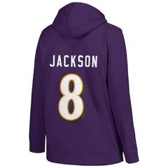 Lamar Jackson Baltimore Ravens Profile Women's Plus Size Player Name & Number Pullover Hoodie - Purple - NFL