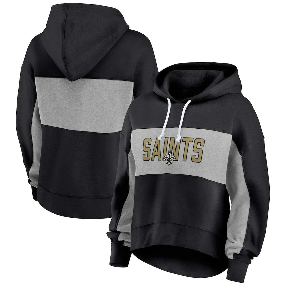 New Orleans Saints Women's Filled Stat Sheet Lighweight Modest Crop Hoodie - Black - Fanatics