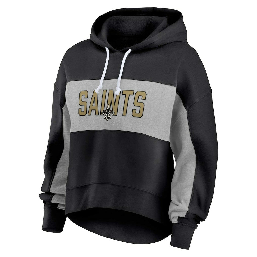 New Orleans Saints Women's Filled Stat Sheet Lighweight Modest Crop Hoodie - Black - Fanatics