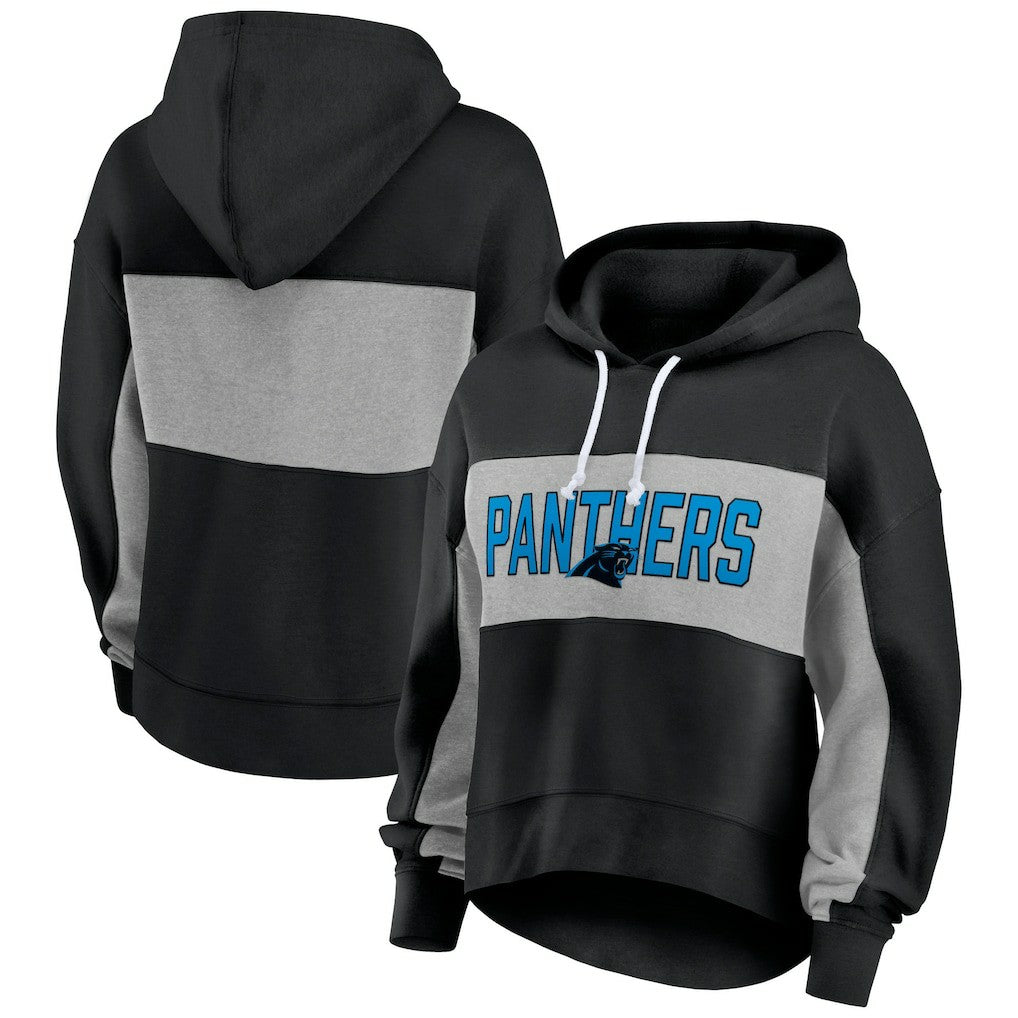 Carolina Panthers Women's Filled Stat Sheet Lighweight Modest Crop Hoodie - Black - Fanatics