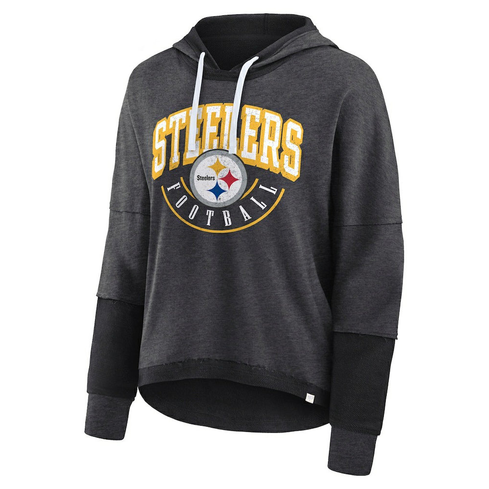 Pittsburgh Steelers Women's Lightewight Modest Crop Lounge Helmet Arch Pullover Hoodie - Charcoal - Fanatics