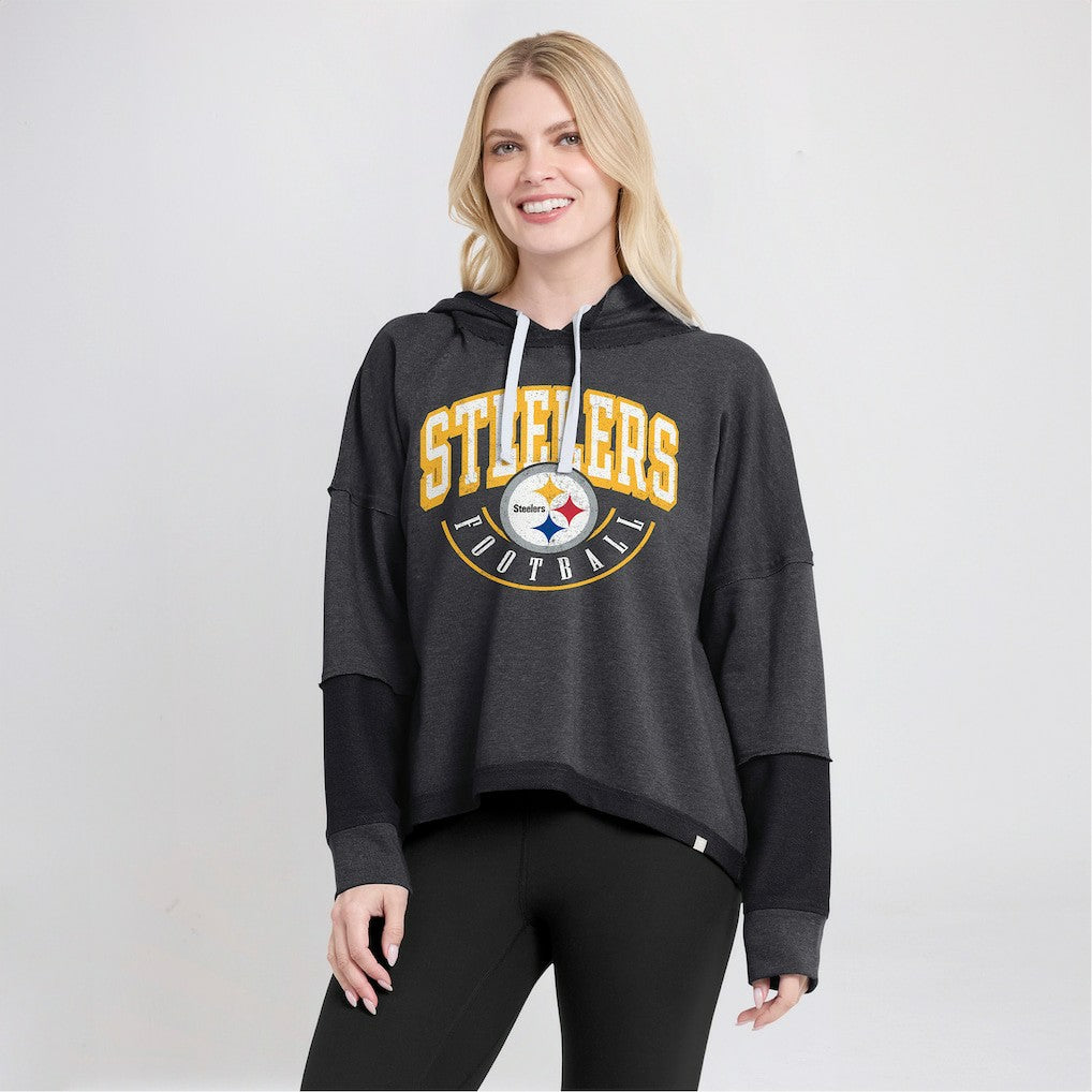 Pittsburgh Steelers Women's Lightewight Modest Crop Lounge Helmet Arch Pullover Hoodie - Charcoal - Fanatics