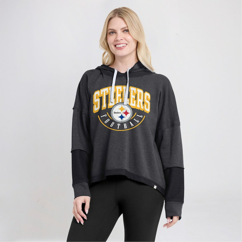 Pittsburgh Steelers Women's Lightewight Modest Crop Lounge Helmet Arch Pullover Hoodie - Charcoal - Fanatics