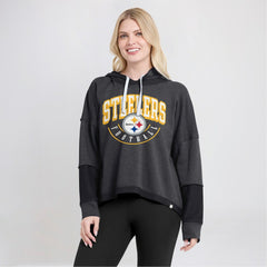 Pittsburgh Steelers Women's Lightewight Modest Crop Lounge Helmet Arch Pullover Hoodie - Charcoal - Fanatics