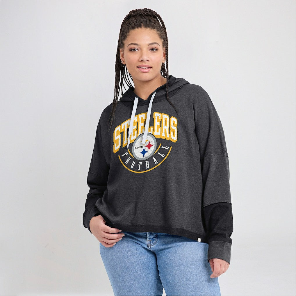 Pittsburgh Steelers Women's Lightewight Modest Crop Lounge Helmet Arch Pullover Hoodie - Charcoal - Fanatics