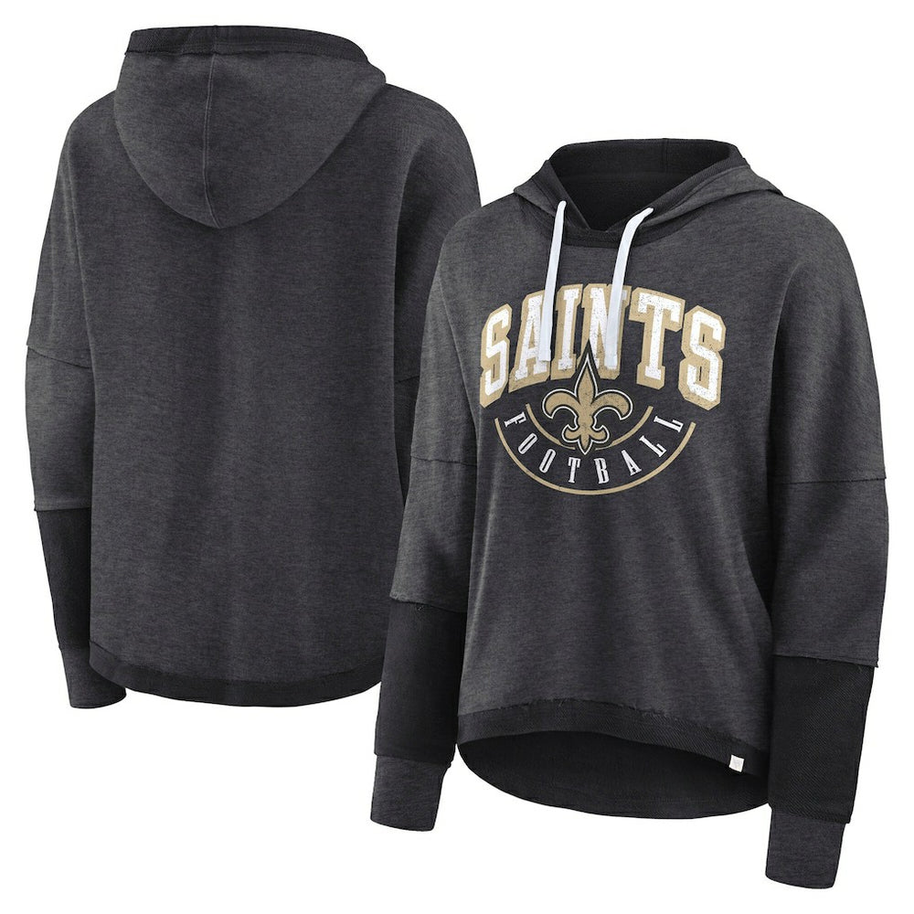 New Orleans Saints Women's Lightewight Modest Crop Lounge Helmet Arch Pullover Hoodie - Charcoal - Fanatics