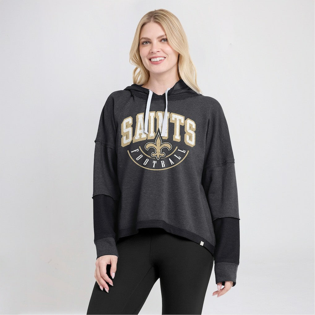 New Orleans Saints Women's Lightewight Modest Crop Lounge Helmet Arch Pullover Hoodie - Charcoal - Fanatics