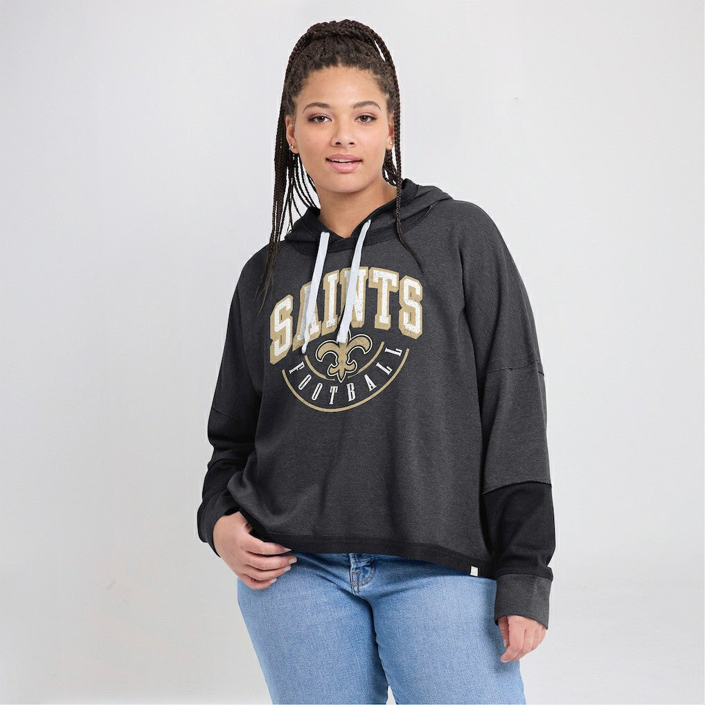 New Orleans Saints Women's Lightewight Modest Crop Lounge Helmet Arch Pullover Hoodie - Charcoal - Fanatics