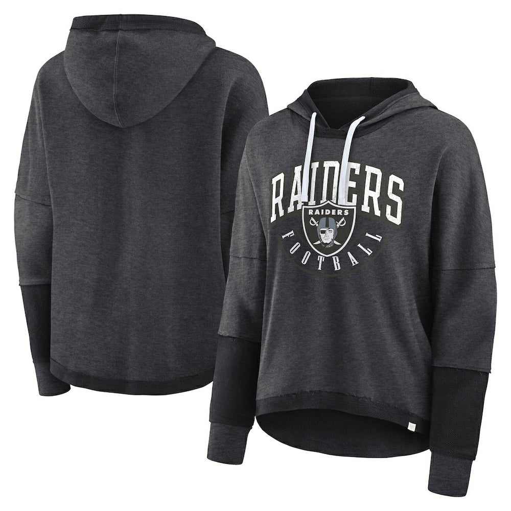 Las Vegas Raiders Women's Lightewight Modest Crop Lounge Helmet Arch Pullover Hoodie - Charcoal - Fanatics