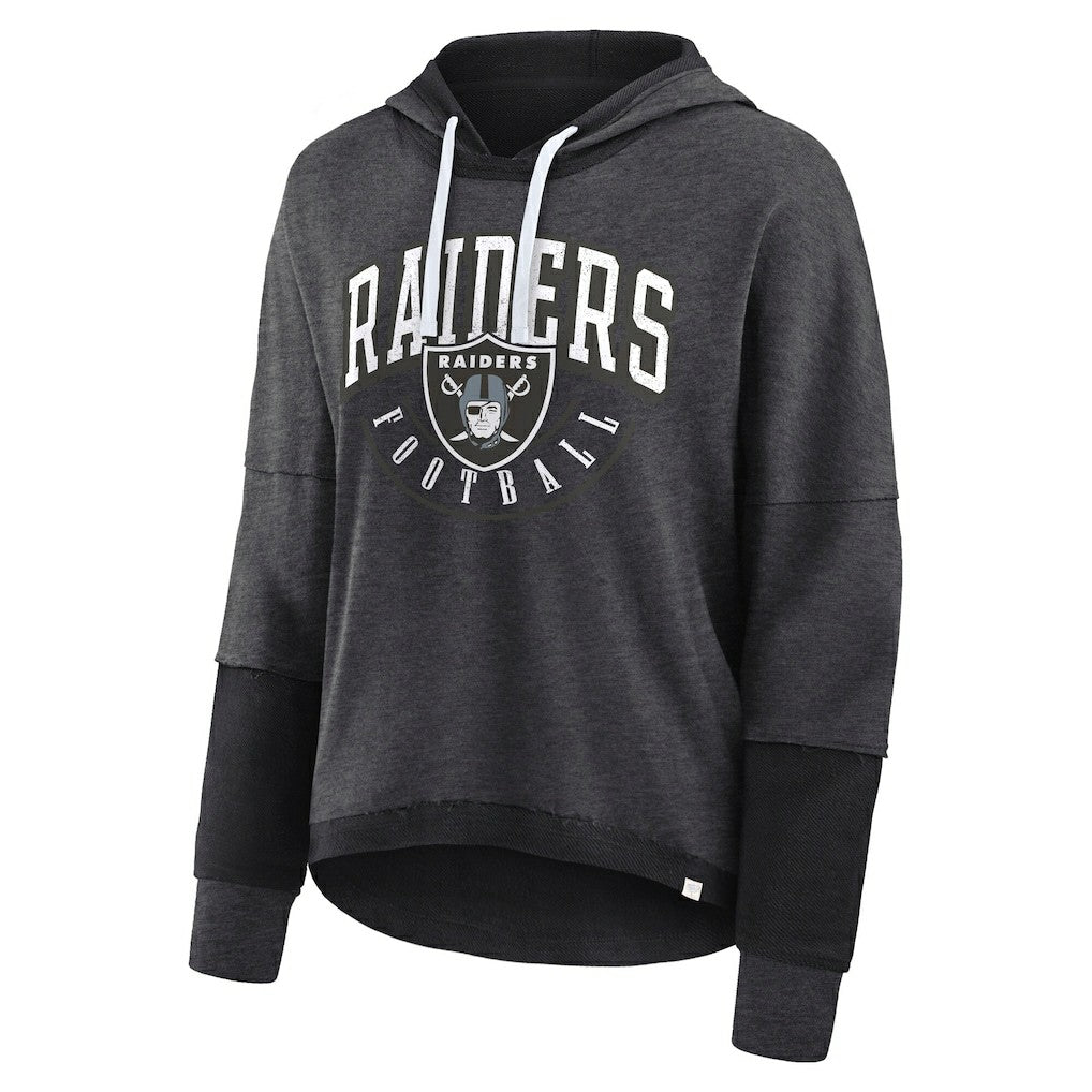 Las Vegas Raiders Women's Lightewight Modest Crop Lounge Helmet Arch Pullover Hoodie - Charcoal - Fanatics