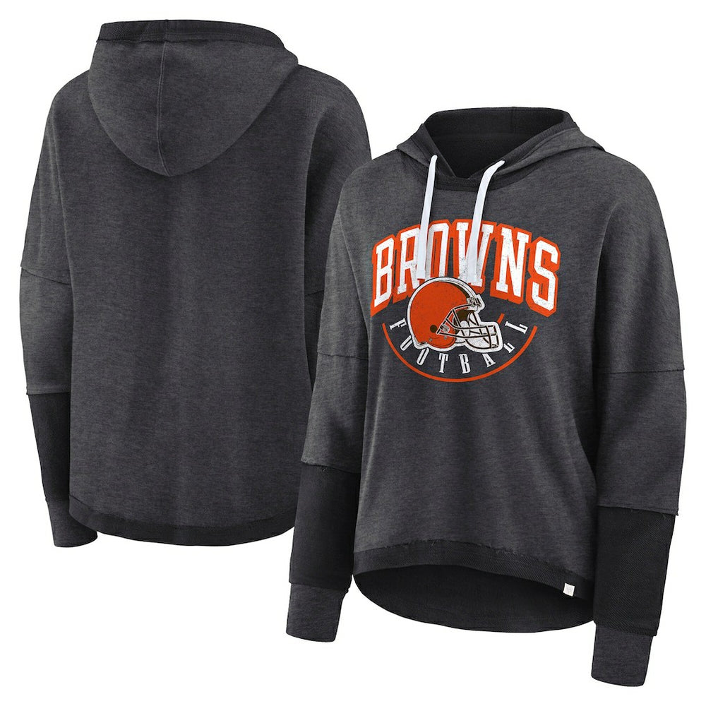 Cleveland Browns Women's Lightewight Modest Crop Lounge Helmet Arch Pullover Hoodie - Charcoal - Fanatics