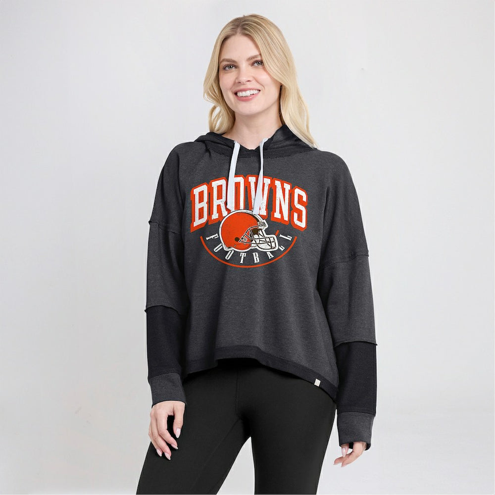 Cleveland Browns Women's Lightewight Modest Crop Lounge Helmet Arch Pullover Hoodie - Charcoal - Fanatics