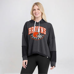Cleveland Browns Women's Lightewight Modest Crop Lounge Helmet Arch Pullover Hoodie - Charcoal - Fanatics