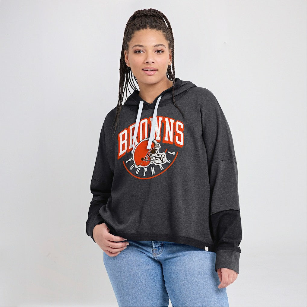 Cleveland Browns Women's Lightewight Modest Crop Lounge Helmet Arch Pullover Hoodie - Charcoal - Fanatics