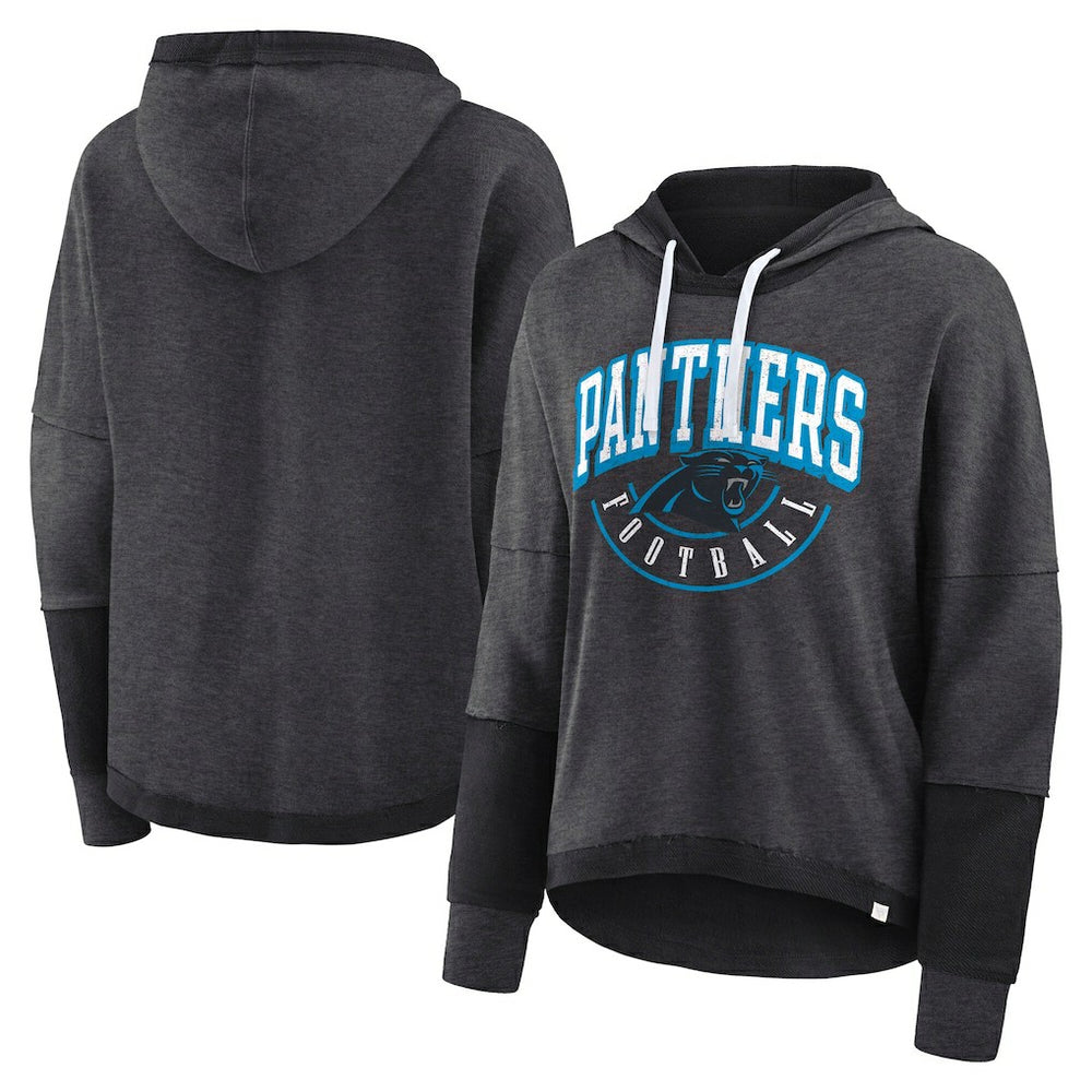 Carolina Panthers Women's Lightewight Modest Crop Lounge Helmet Arch Pullover Hoodie - Charcoal - Fanatics