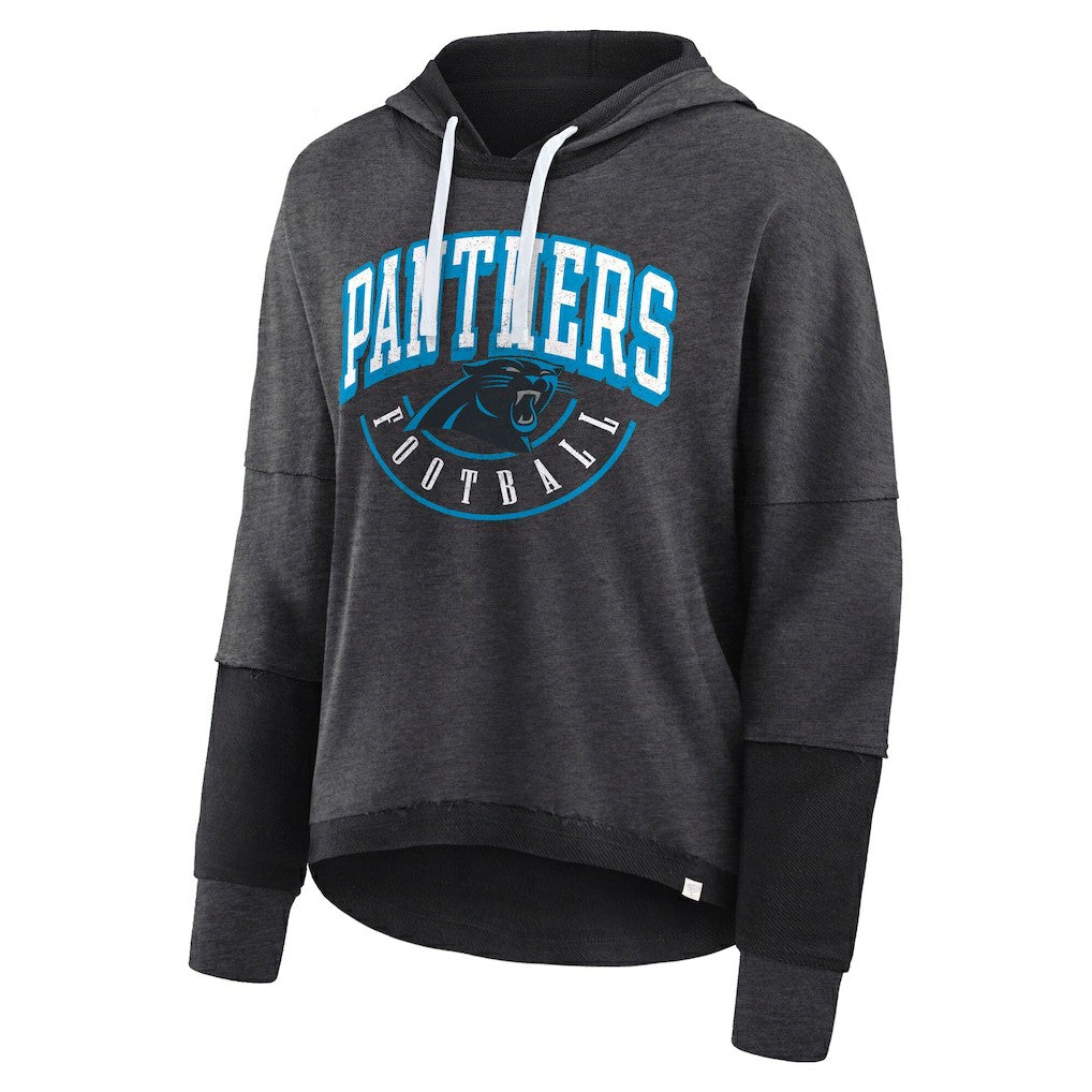 Carolina Panthers Women's Lightewight Modest Crop Lounge Helmet Arch Pullover Hoodie - Charcoal - Fanatics