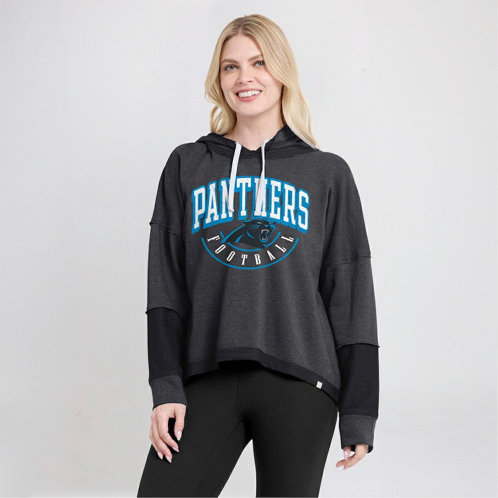 Carolina Panthers Women's Lightewight Modest Crop Lounge Helmet Arch Pullover Hoodie - Charcoal - Fanatics