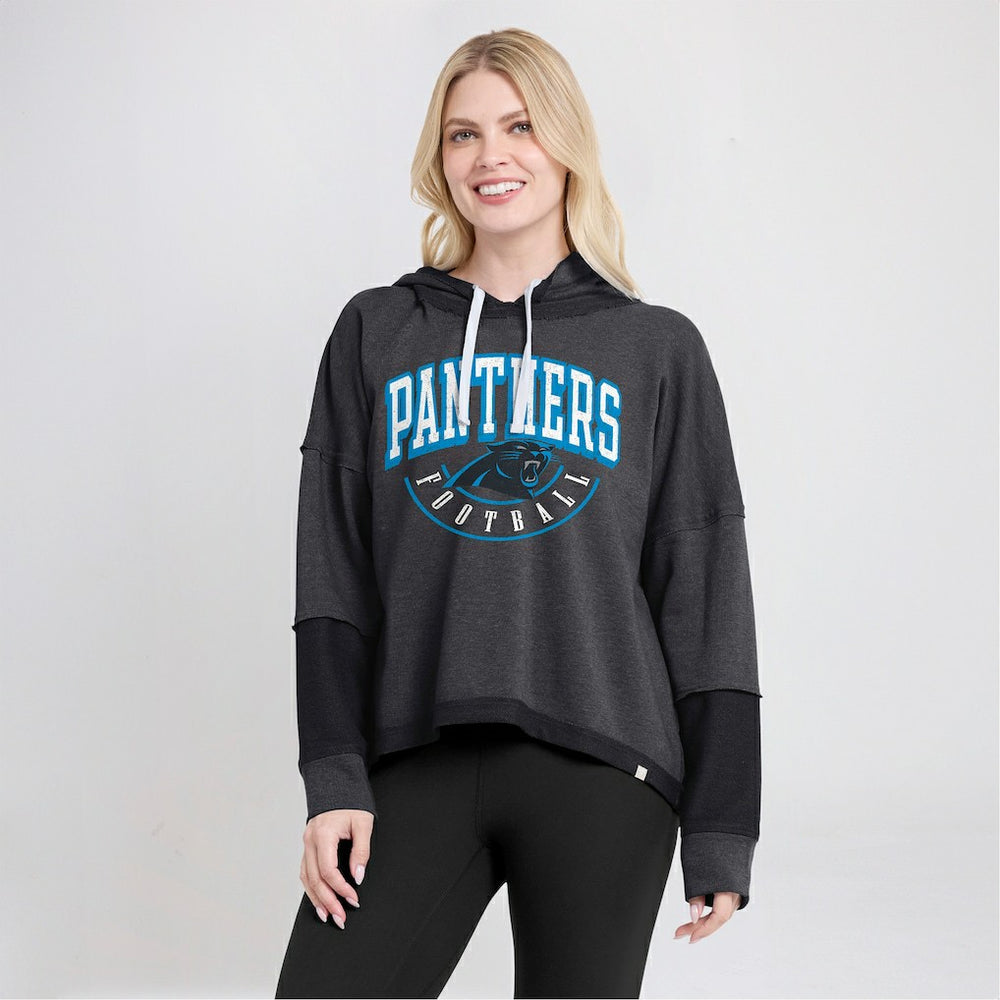 Carolina Panthers Women's Lightewight Modest Crop Lounge Helmet Arch Pullover Hoodie - Charcoal - Fanatics