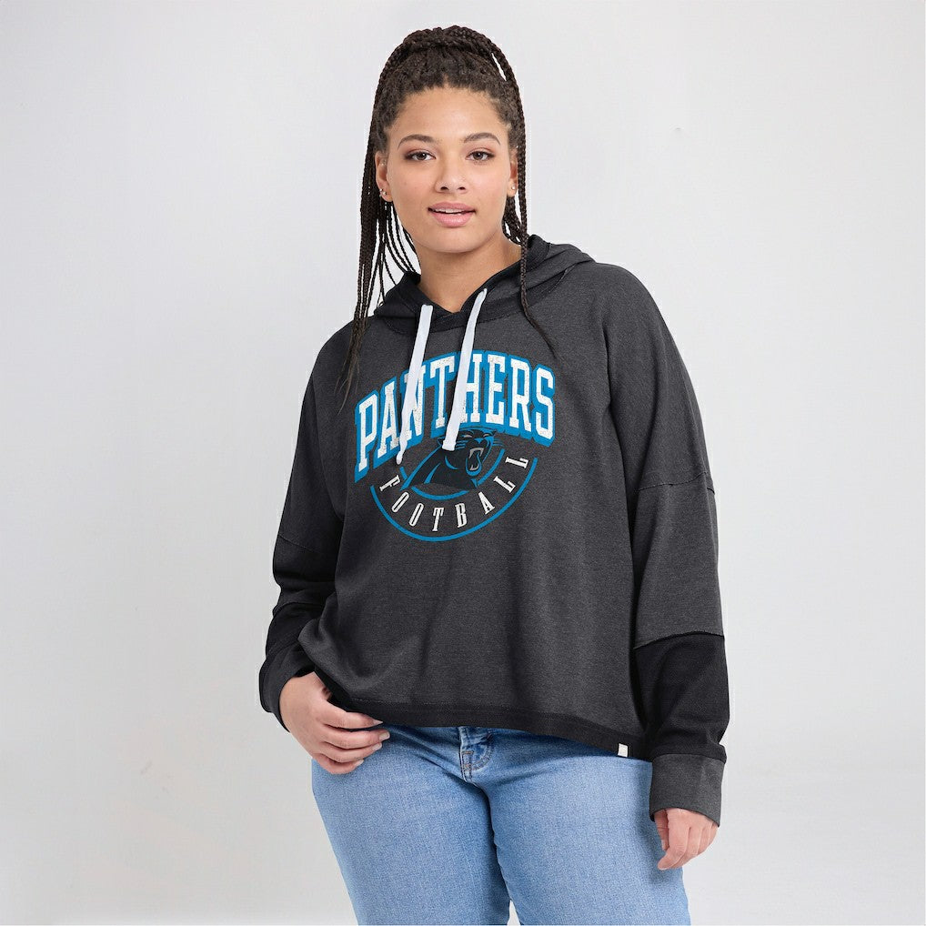Carolina Panthers Women's Lightewight Modest Crop Lounge Helmet Arch Pullover Hoodie - Charcoal - Fanatics