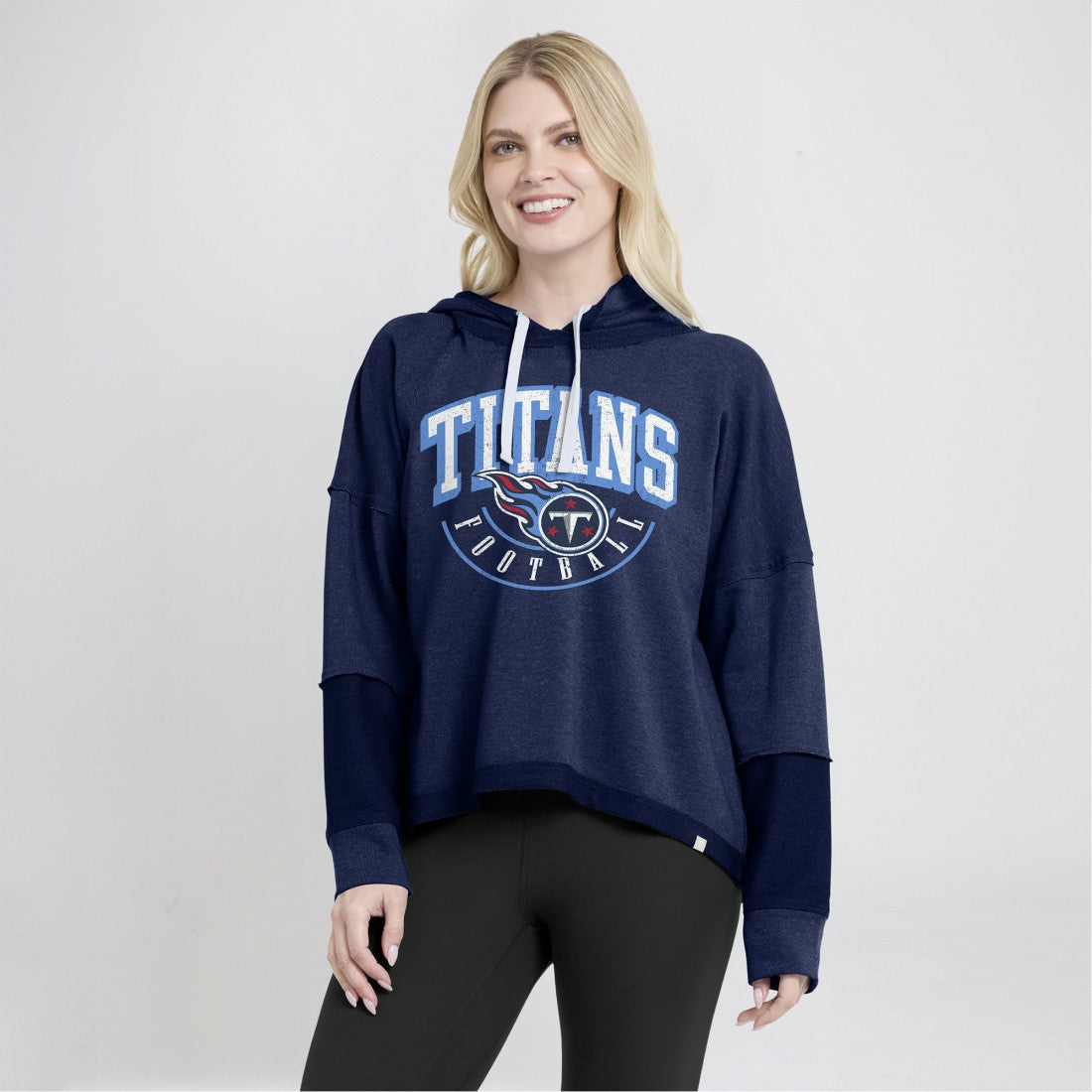 Tennessee Titans Women's Lightewight Modest Crop Lounge Helmet Arch Pullover Hoodie - Navy - Fanatics