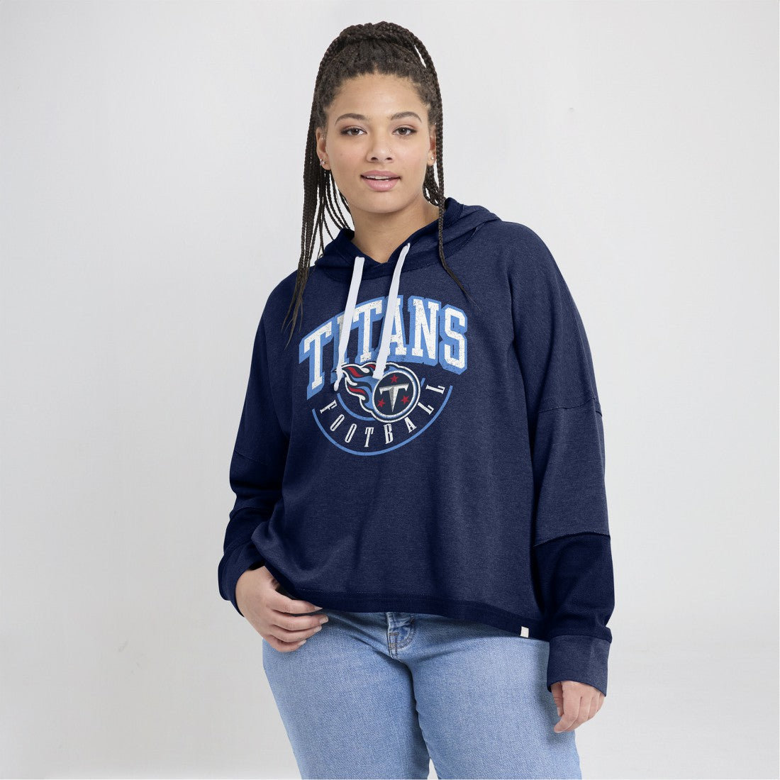 Tennessee Titans Women's Lightewight Modest Crop Lounge Helmet Arch Pullover Hoodie - Navy - Fanatics