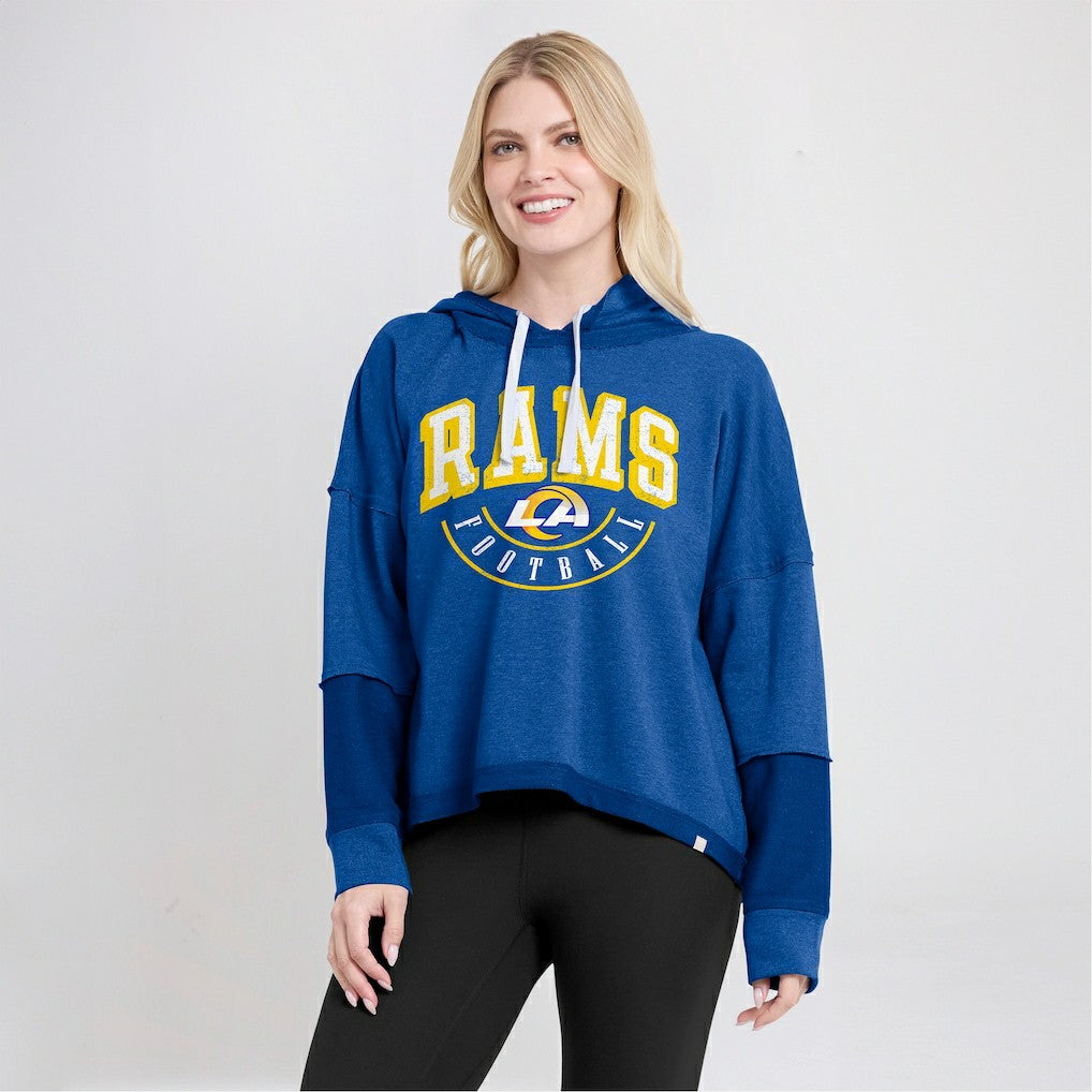Los Angeles Rams Women's Lightewight Modest Crop Lounge Helmet Arch Pullover Hoodie - Royal - Fanatics