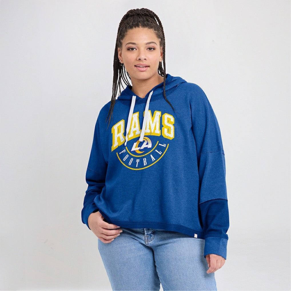 Los Angeles Rams Women's Lightewight Modest Crop Lounge Helmet Arch Pullover Hoodie - Royal - Fanatics