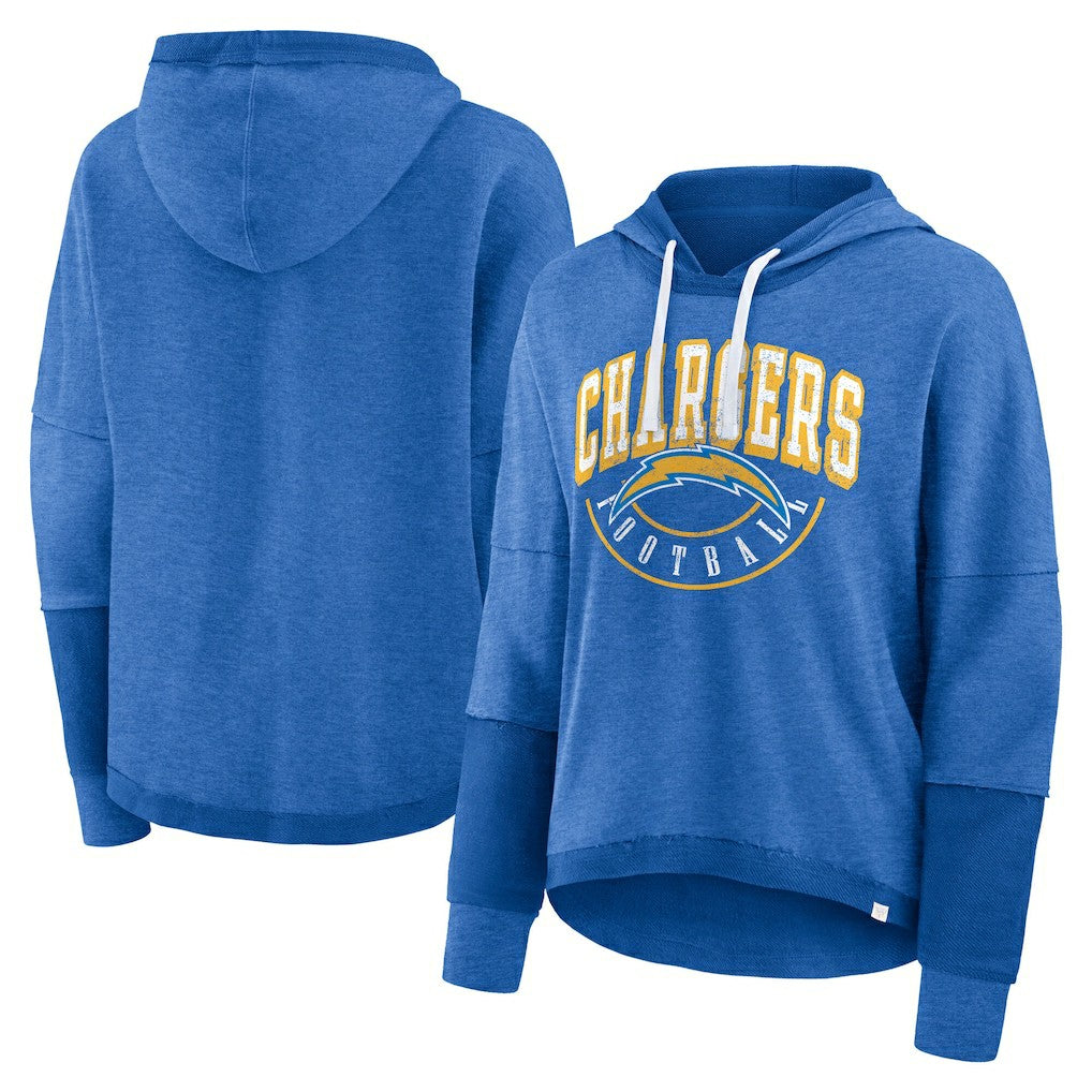 Los Angeles Chargers Women's Lightewight Modest Crop Lounge Helmet Arch Pullover Hoodie - Powder Blue - Fanatics