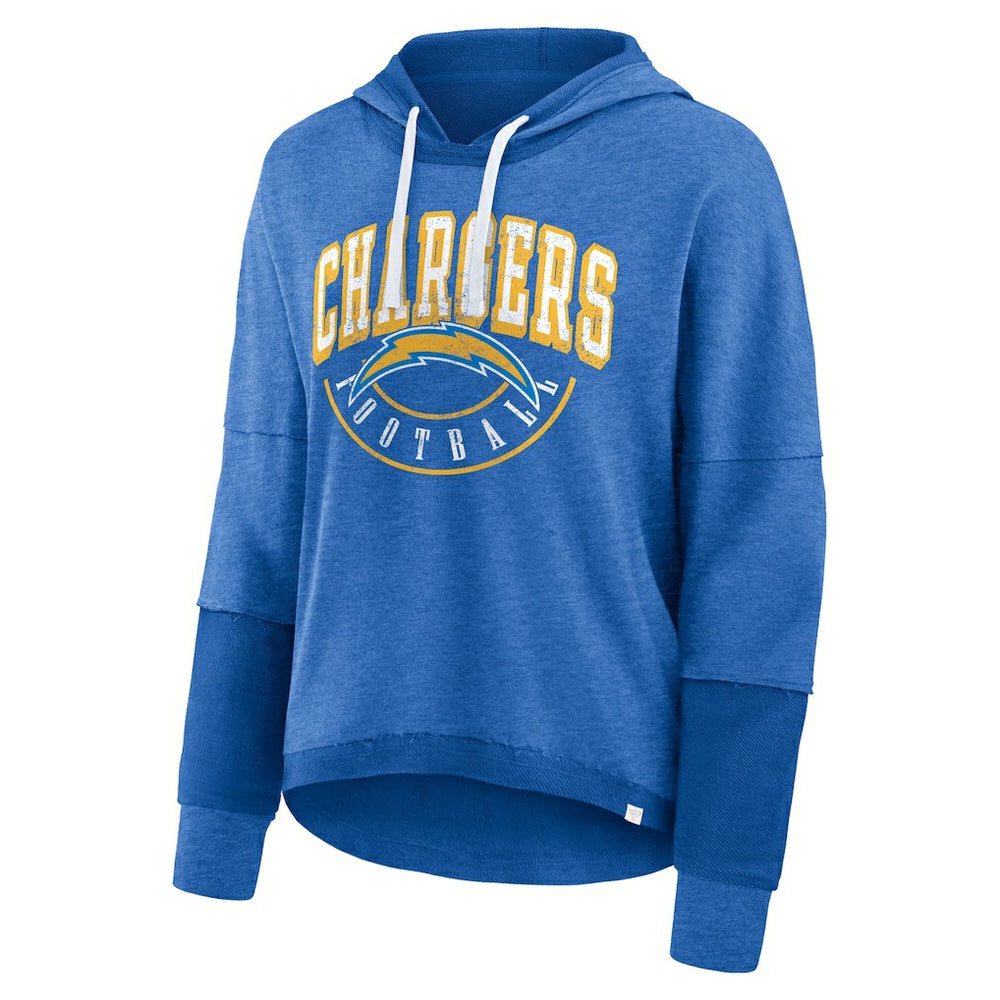 Los Angeles Chargers Women's Lightewight Modest Crop Lounge Helmet Arch Pullover Hoodie - Powder Blue - Fanatics