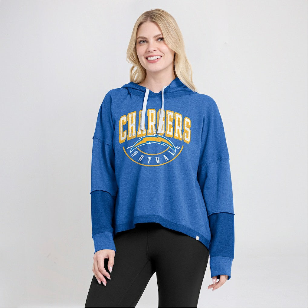 Los Angeles Chargers Women's Lightewight Modest Crop Lounge Helmet Arch Pullover Hoodie - Powder Blue - Fanatics