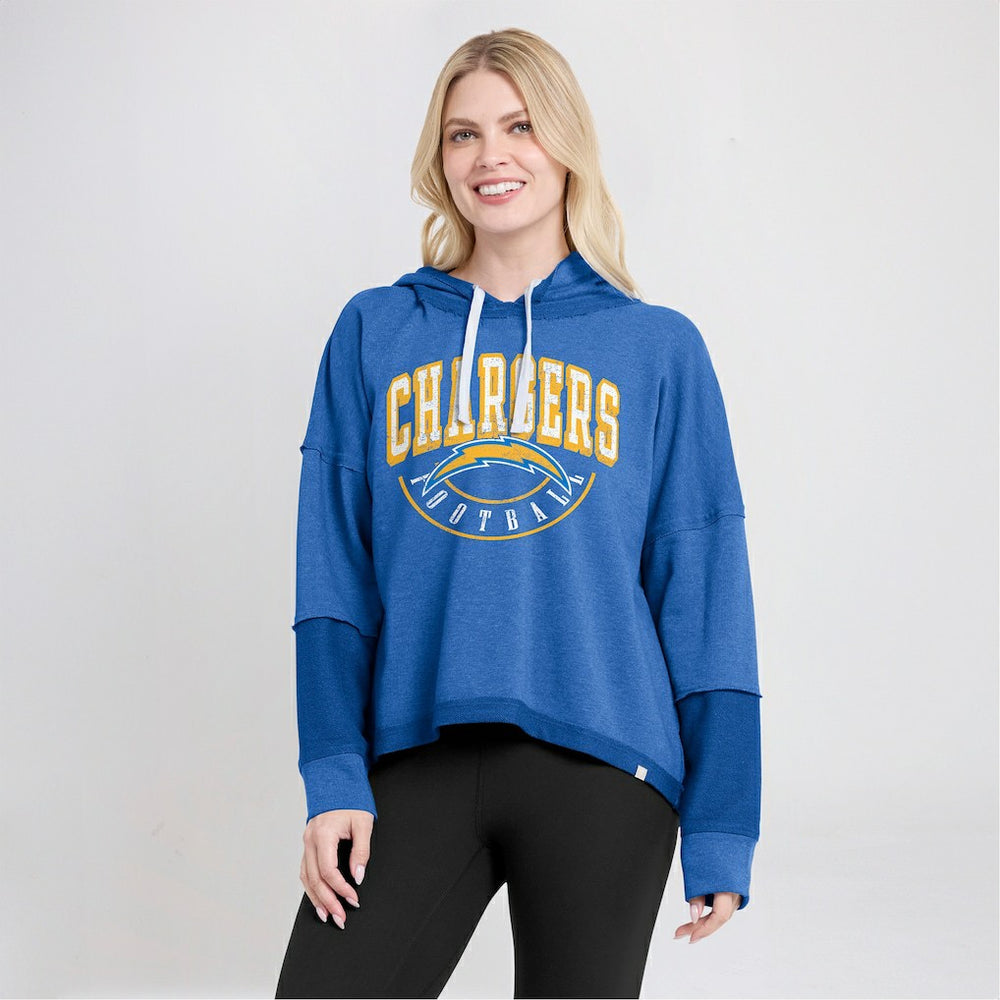 Los Angeles Chargers Women's Lightewight Modest Crop Lounge Helmet Arch Pullover Hoodie - Powder Blue - Fanatics