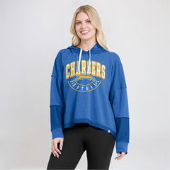 Los Angeles Chargers Women's Lightewight Modest Crop Lounge Helmet Arch Pullover Hoodie - Powder Blue - Fanatics