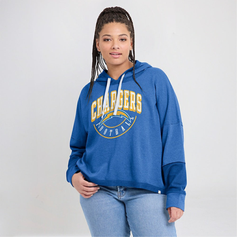 Los Angeles Chargers Women's Lightewight Modest Crop Lounge Helmet Arch Pullover Hoodie - Powder Blue - Fanatics