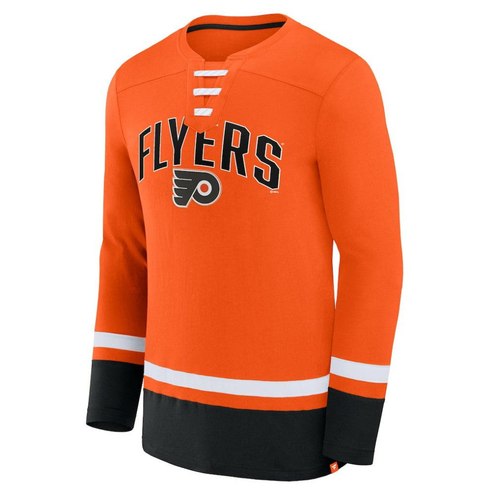 Philadelphia Flyers Fanatics Back Pass Lace-Up Long Sleeve T-Shirt - Orange | Fanatics Lifestyle
