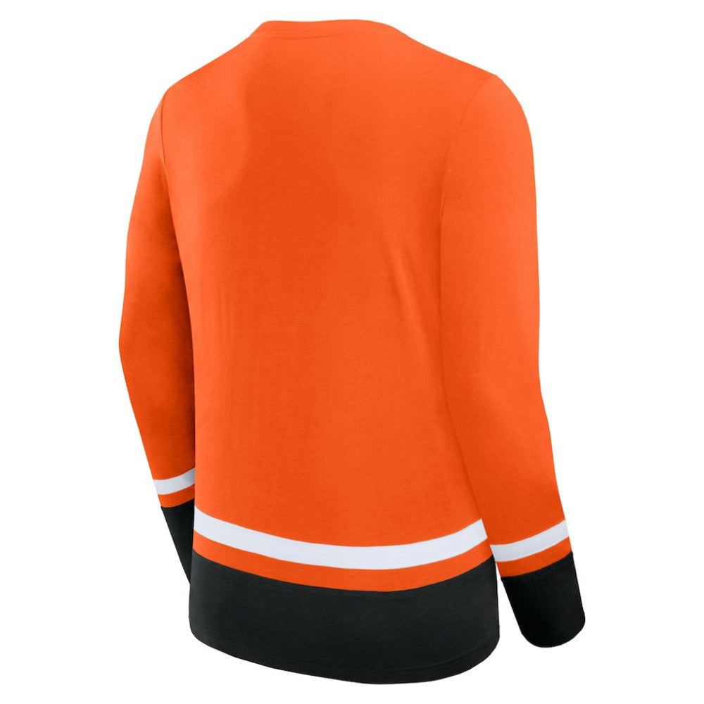 Philadelphia Flyers Fanatics Back Pass Lace-Up Long Sleeve T-Shirt - Orange | Fanatics Lifestyle