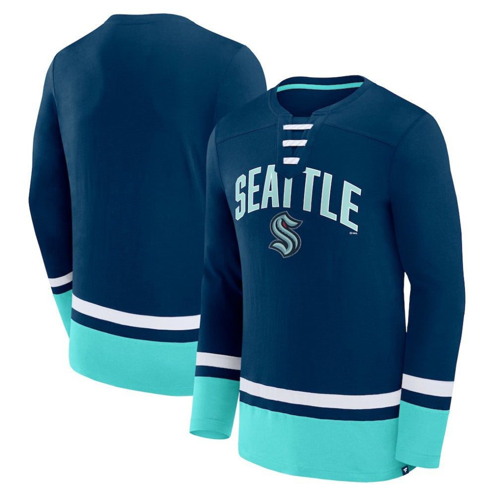 Seattle Kraken Fanatics Back Pass Lace-Up Long Sleeve T-Shirt - Deep Sea Blue | Fanatics near me
