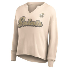 New Orleans Saints Women's Go For It Notch Neck Waffle Knit Lightweight Long Sleeve T-Shirt - Tan - Fanatics