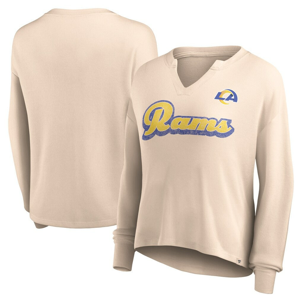 Los Angeles Rams Women's Go For It Notch Neck Waffle Knit Lightweight Long Sleeve T-Shirt - Tan - Fanatics