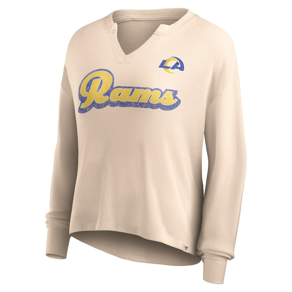 Los Angeles Rams Women's Go For It Notch Neck Waffle Knit Lightweight Long Sleeve T-Shirt - Tan - Fanatics