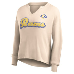 Los Angeles Rams Women's Go For It Notch Neck Waffle Knit Lightweight Long Sleeve T-Shirt - Tan - Fanatics
