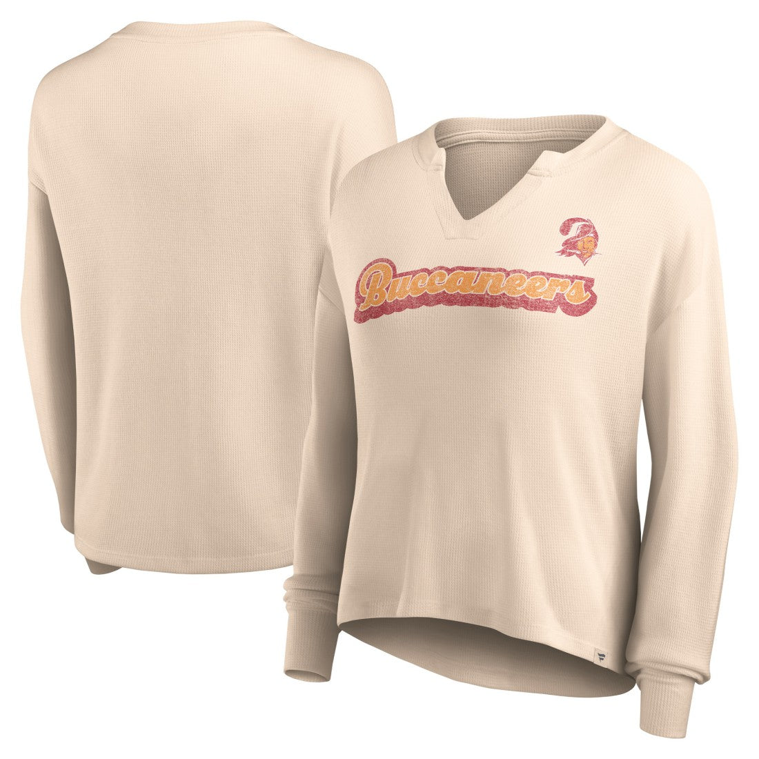 Tampa Bay Buccaneers Women's Go For It Notch Neck Waffle Knit Lightweight Long Sleeve T-Shirt - Tan - Fanatics