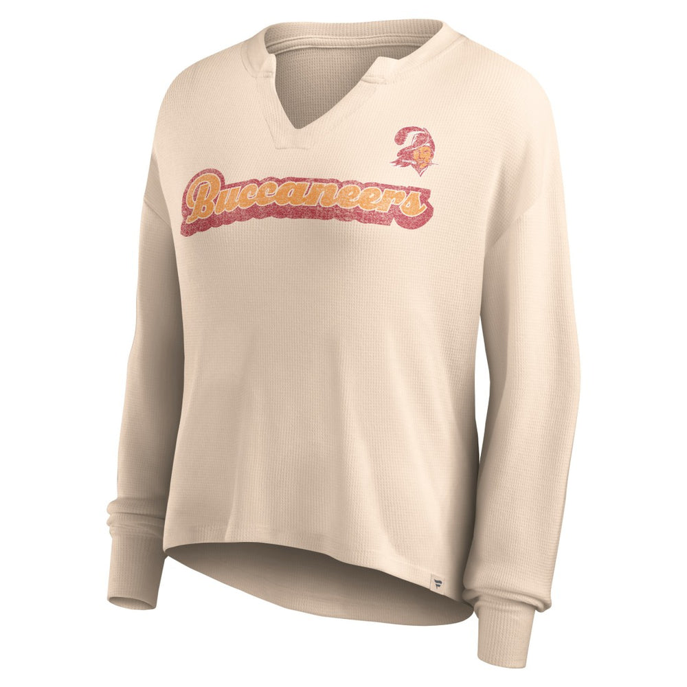 Tampa Bay Buccaneers Women's Go For It Notch Neck Waffle Knit Lightweight Long Sleeve T-Shirt - Tan - Fanatics